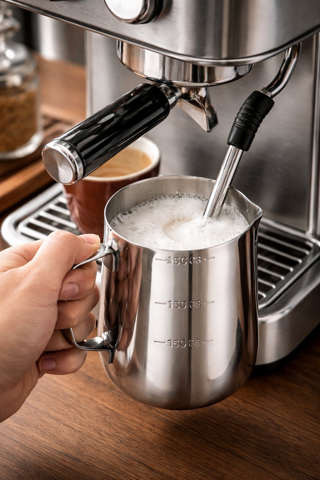 TMH Stainless Steel Graded Milk Pitcher -350 ml - Default Title - Image 3 | Handmade in Egypt